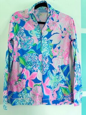 Lilly Pulitzer Small Hadley full zip peony for your thoughts  UPF 50+ Luxletic